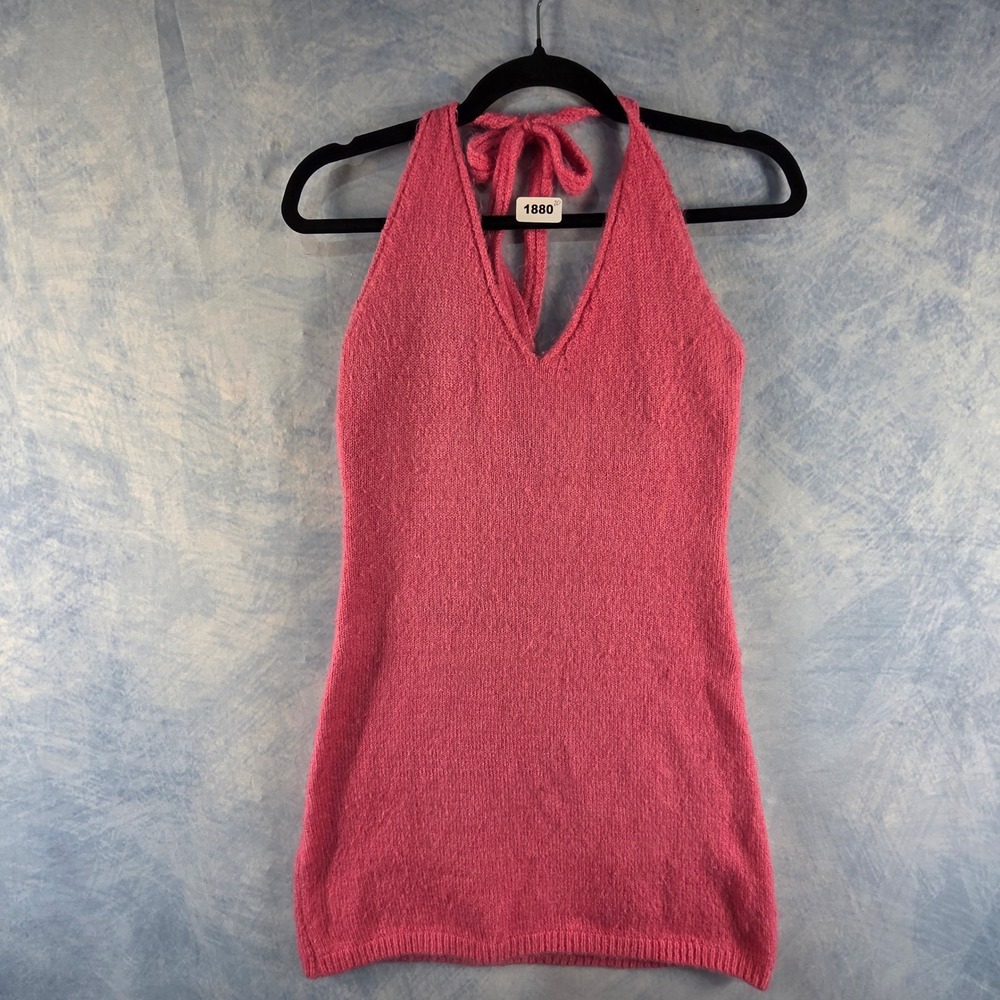 Princess Polly Pink Knit‎ Halter Mini Dress S/M Sleeveless V-Neck Bodycon Summer